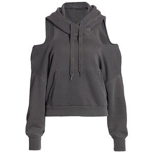 NSF Cutout Shoulder Cropped Hoodie in Charcoal Gray, 100% Cotton, Size M